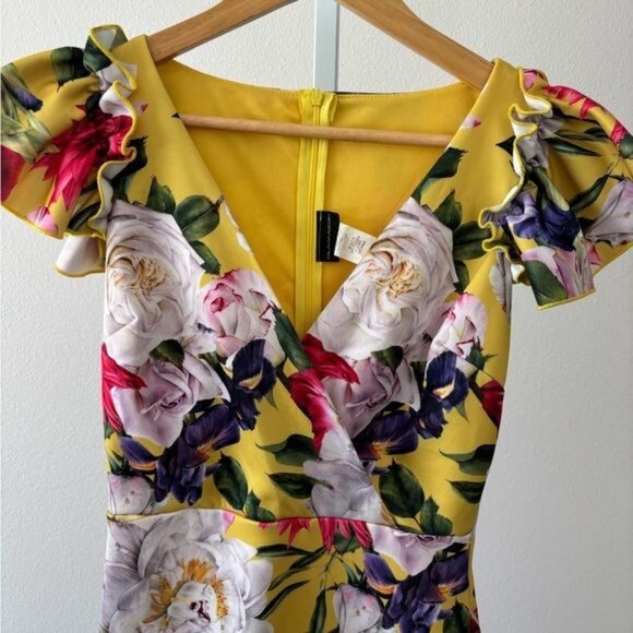 Glamazon Dress Small Colorful Floral Ruffle Bodycon Coquette Tropical Romantic - Picture 10 of 12